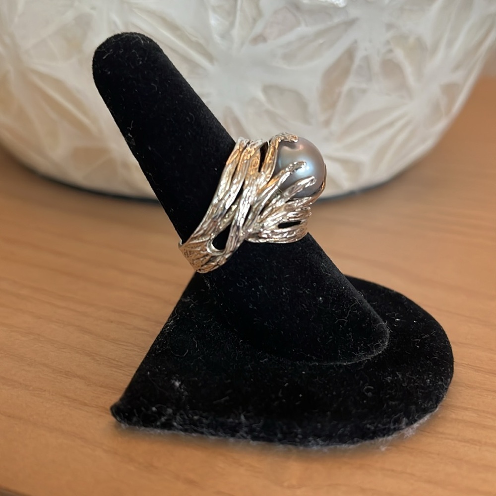 A.S. Israel Artisan Sterling Silver 925 Nested Pearl Branch Style Ring -… - Picture 3 of 7